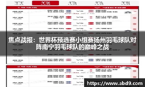 焦点战报：世界杯预选赛小组赛扬州羽毛球队对阵南宁羽毛球队的巅峰之战